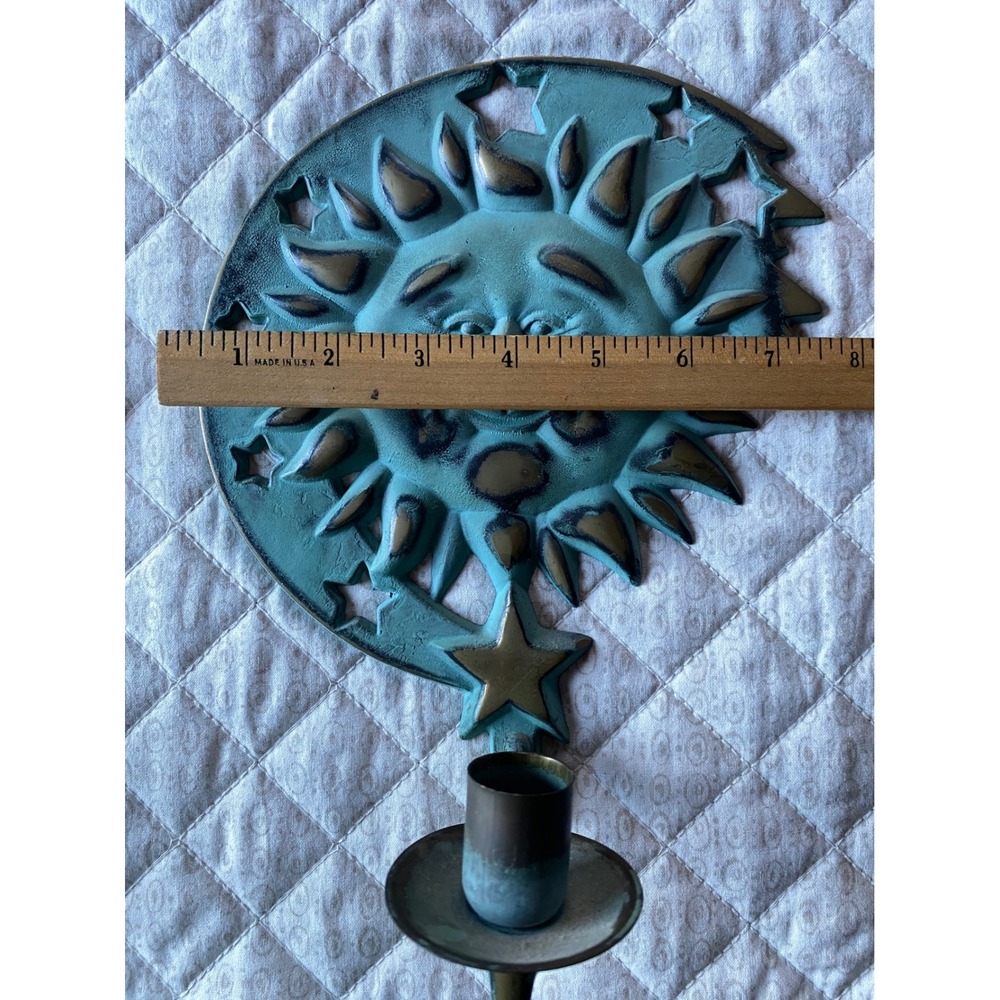Vintage 1994 Partylite Sun and Moon Wall Sconce Pair Teal Verdigris Celestial - Picture 12 of 14